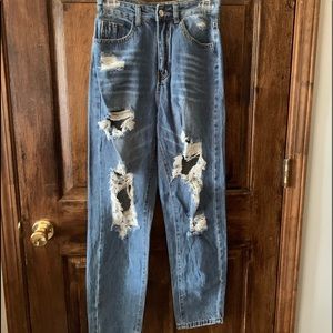 SHEIN High-Waisted Ripped Baggy Mom Jeans